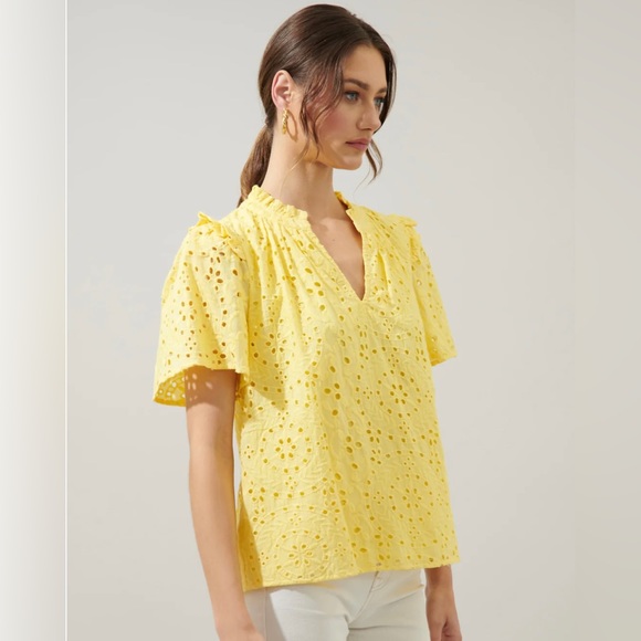 Sugarlips Tops - SugarLips yellow eyelet shirt, small